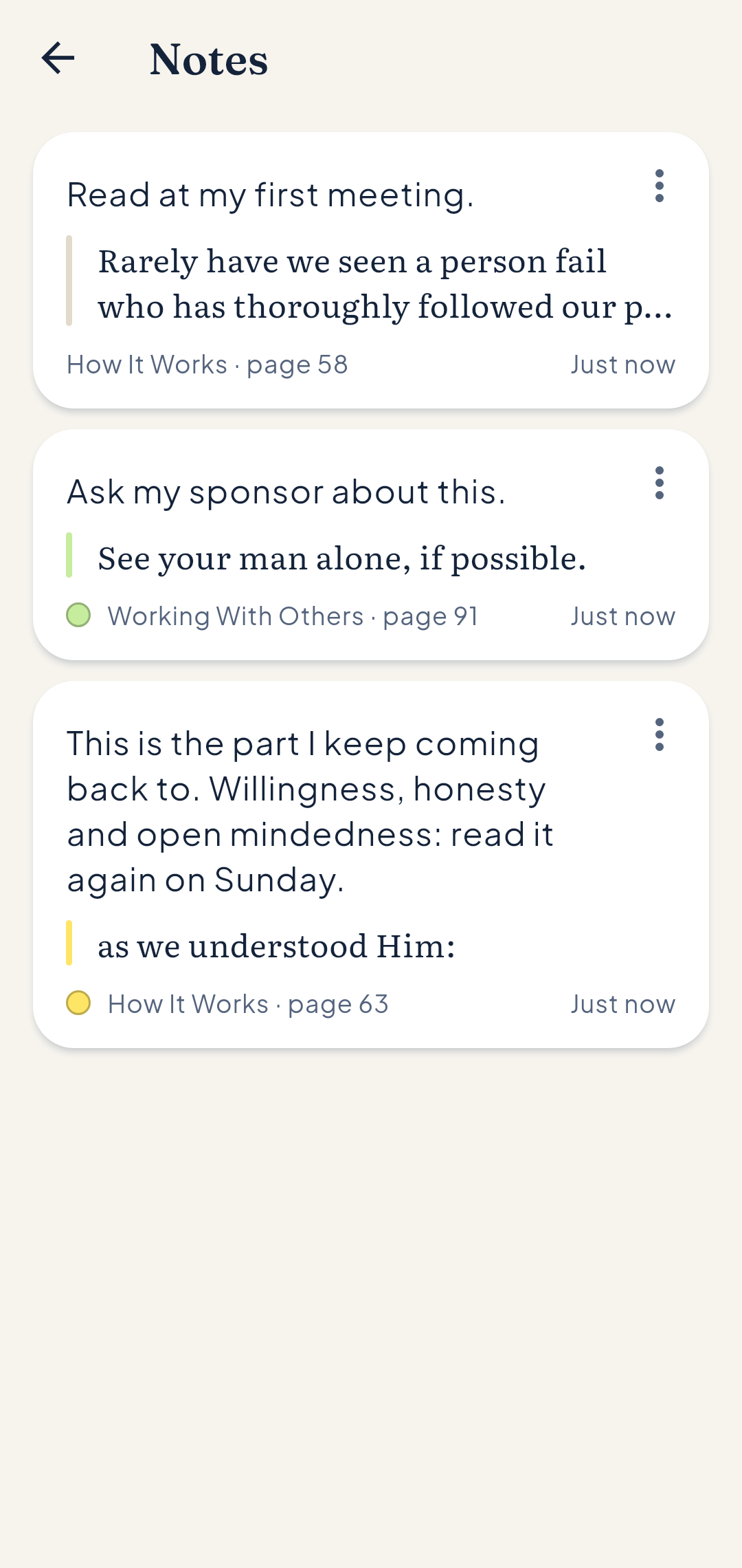 Private notes in the Big Book app