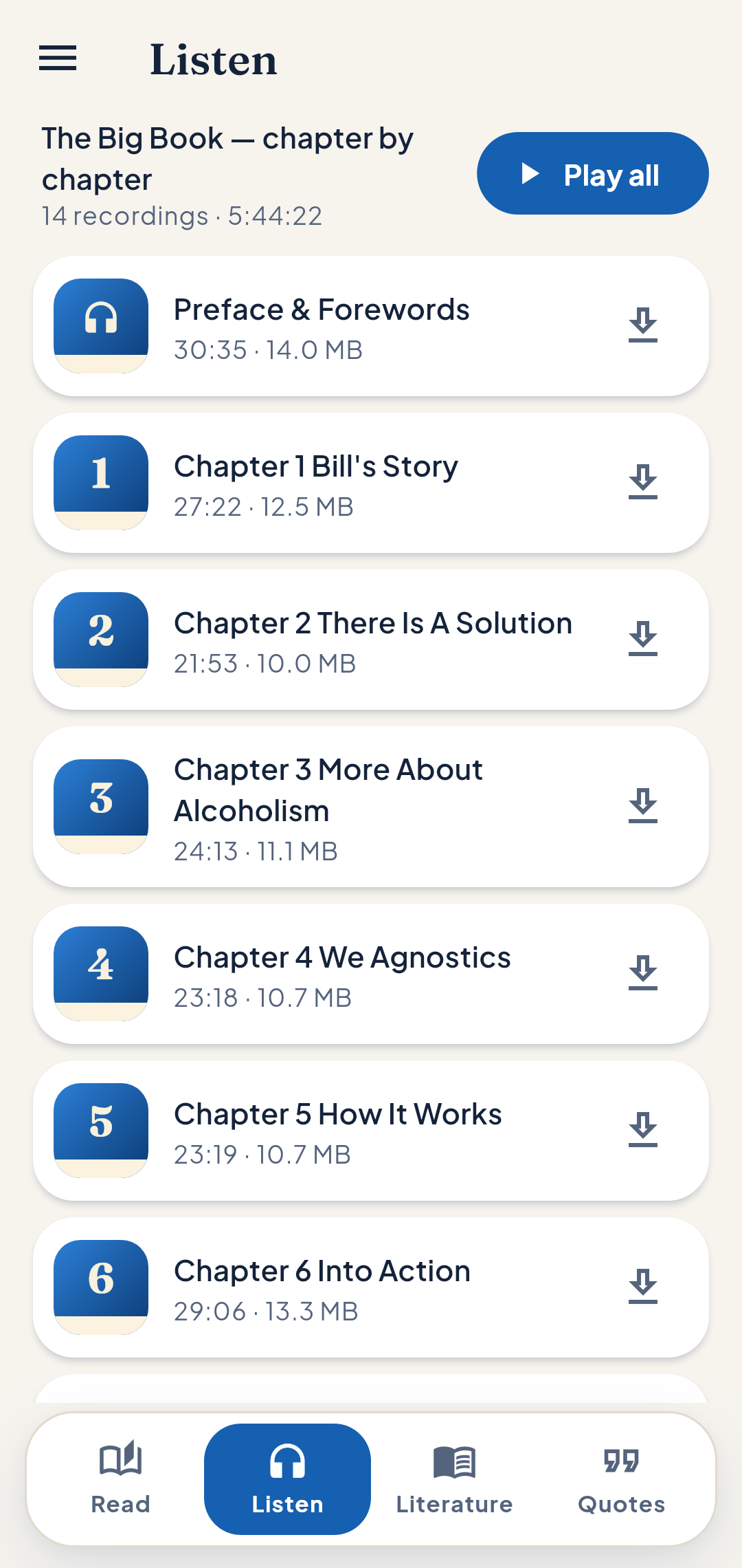 Big Book audio chapter list